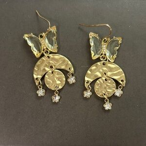Butterfly Moon Star Gold Tone Foil Dangle Earrings